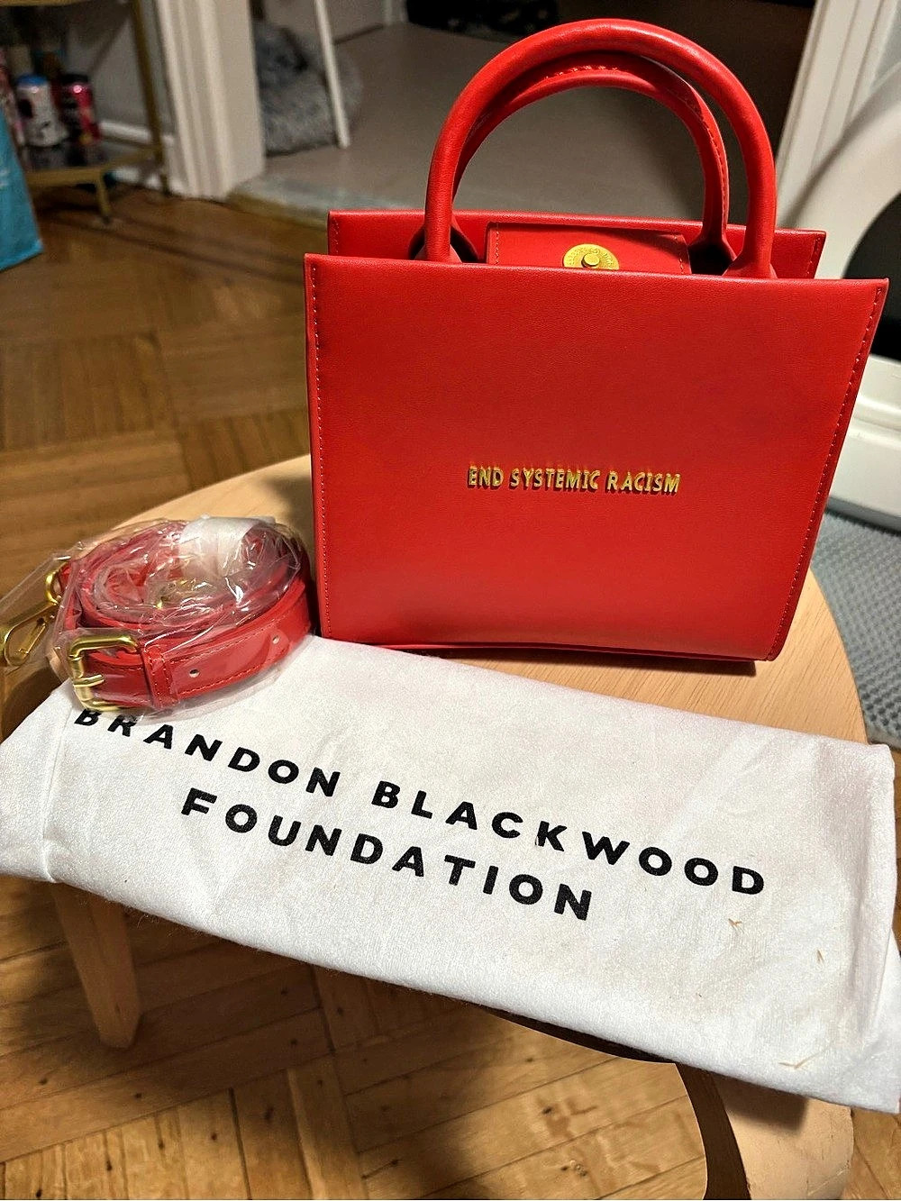 BNWT Brandon Blackwood End Systemic Racism ESR Tote Orange Apple Leather Bag